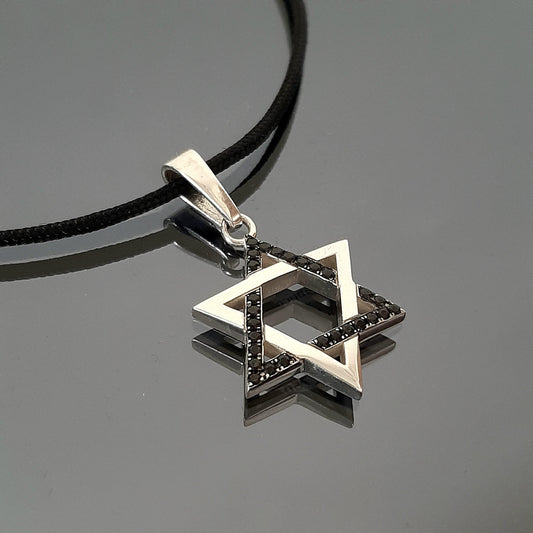 Star of David Necklace - Black Spinel on Sterling Silver Pendant