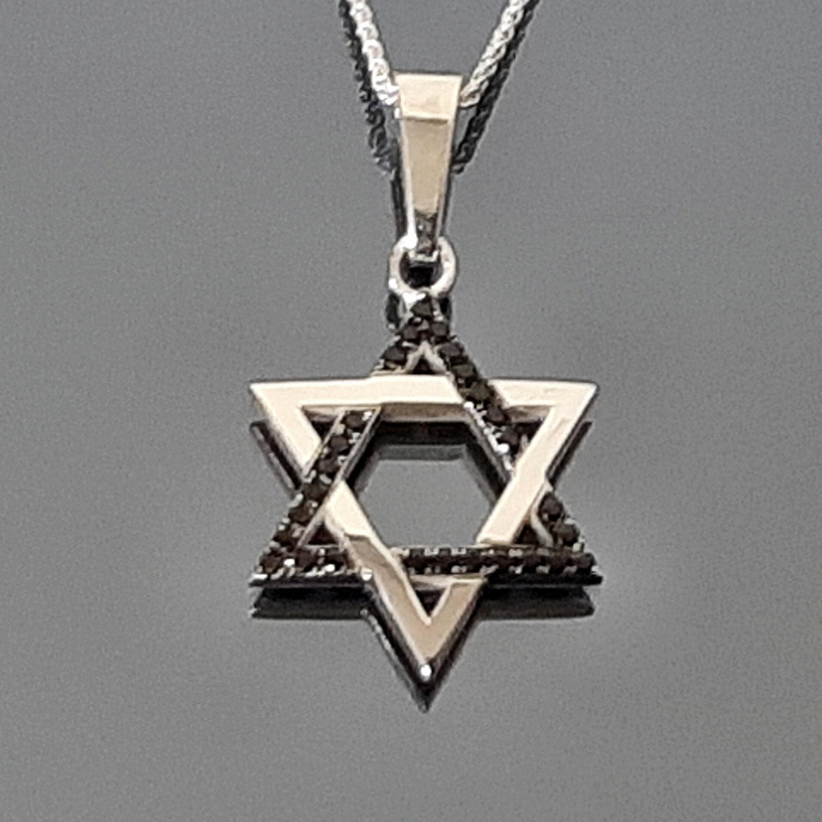 Star of David Necklace - Black Spinel on Sterling Silver Pendant — 2