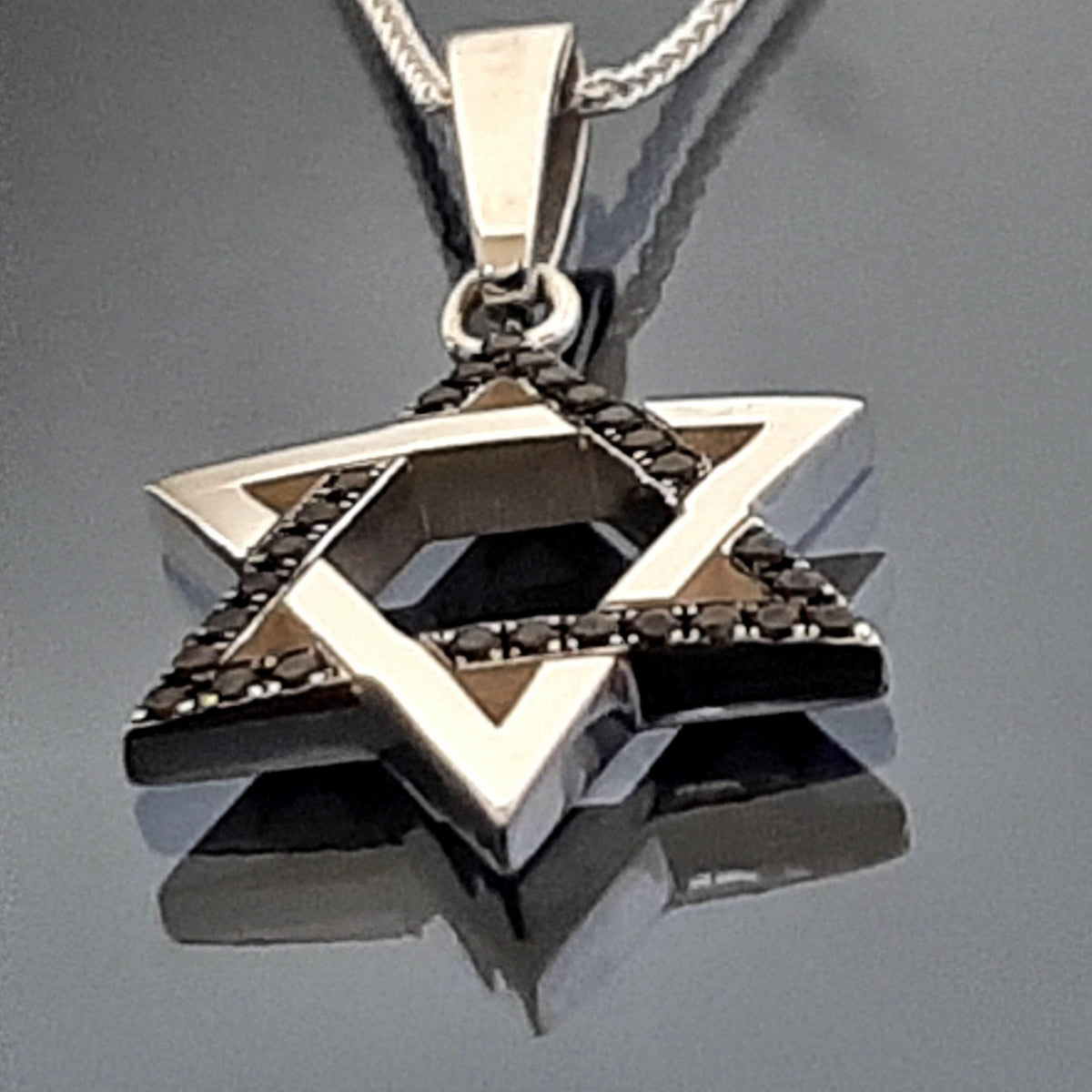 Star of David Necklace - Black Spinel on Sterling Silver Pendant — 3