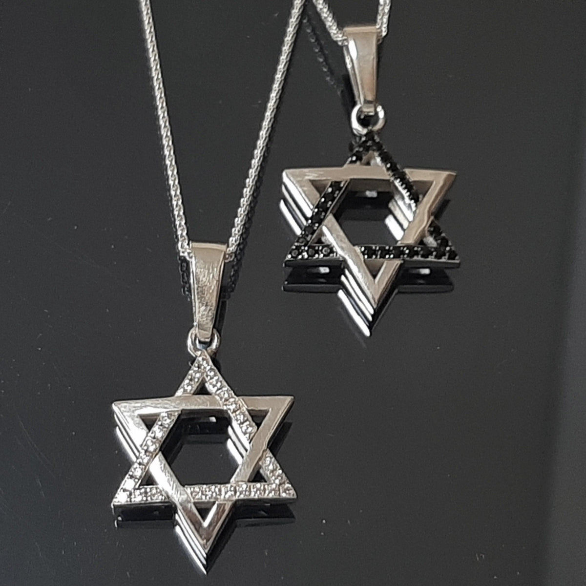 Star of David Necklace - Black Spinel on Sterling Silver Pendant — 5