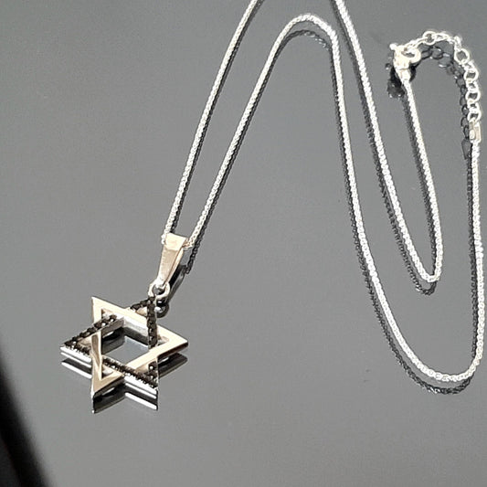 Star of David Necklace - Black Spinel on Sterling Silver Pendant — 6