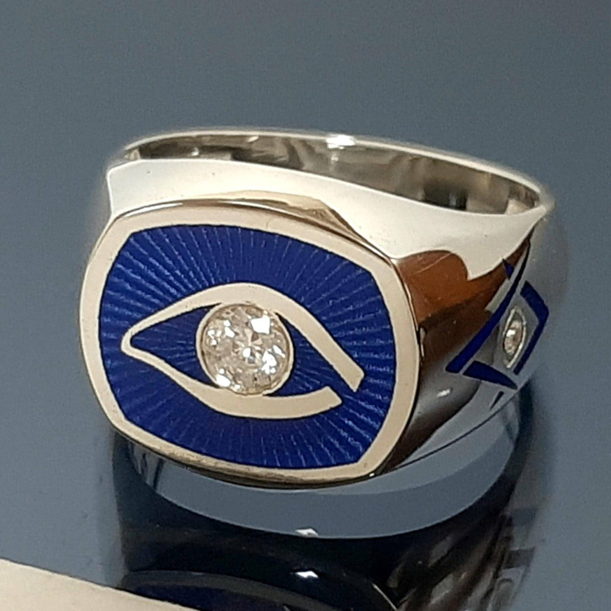 Blue Masonic Eye Ring: Sterling Silver Scottish Rite with Zircon — 5