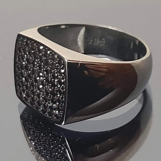 Black Diamond Chevalier Ring - Square, Gun-Blackened Style