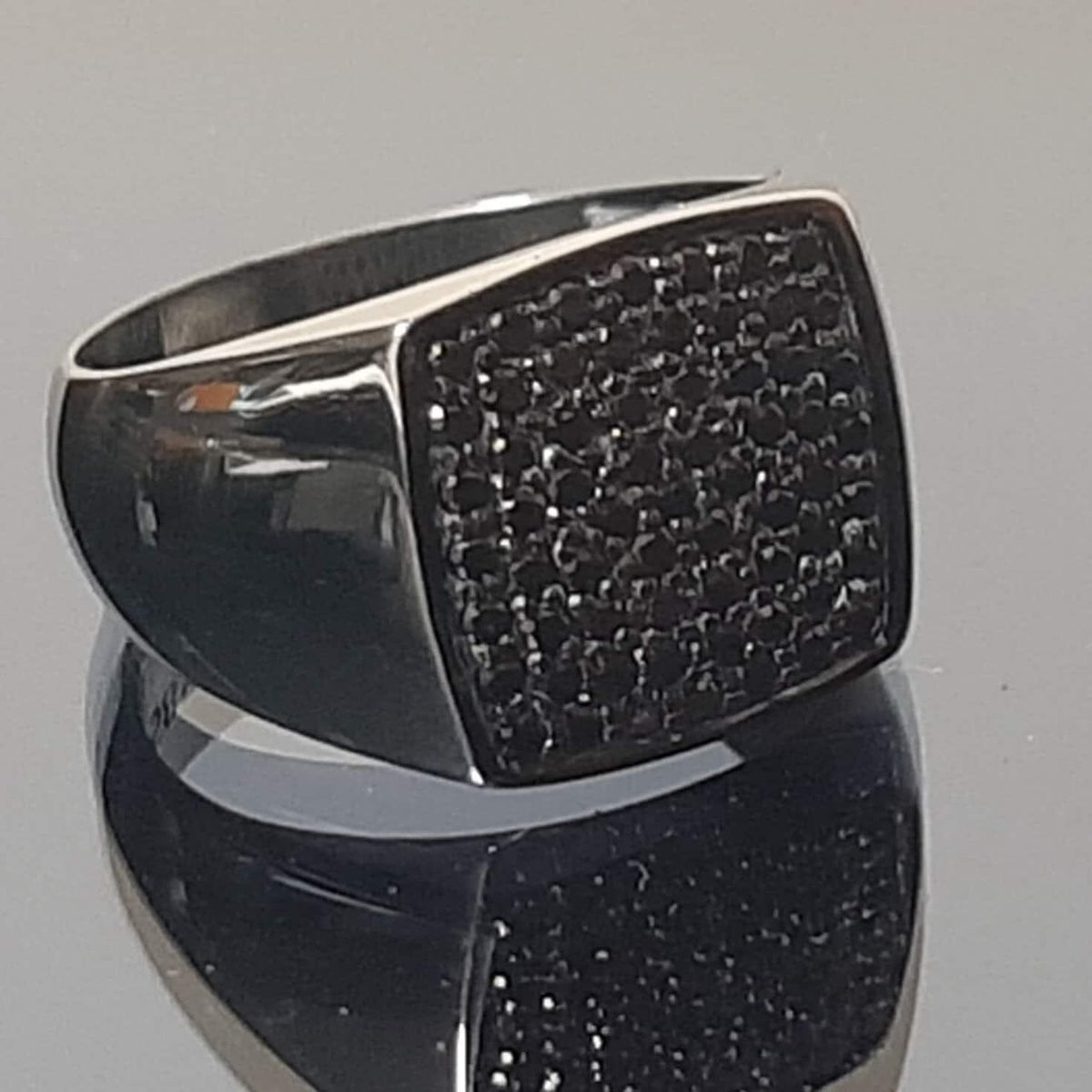 Black Diamond Chevalier Ring - Square, Gun-Blackened Style