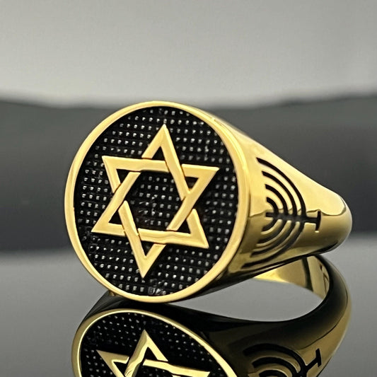 Handmade Sterling Silver Star of David Ring: K18 Gold-plated Jewish Shield Jewelry. — 2