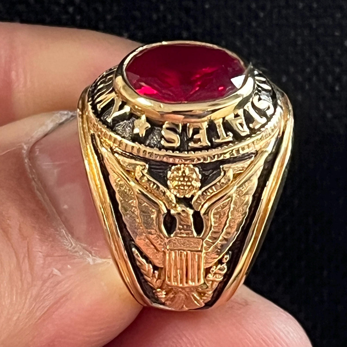 US Army Ring: Sterling Silver Vermeil with Red Ruby Stone — 3