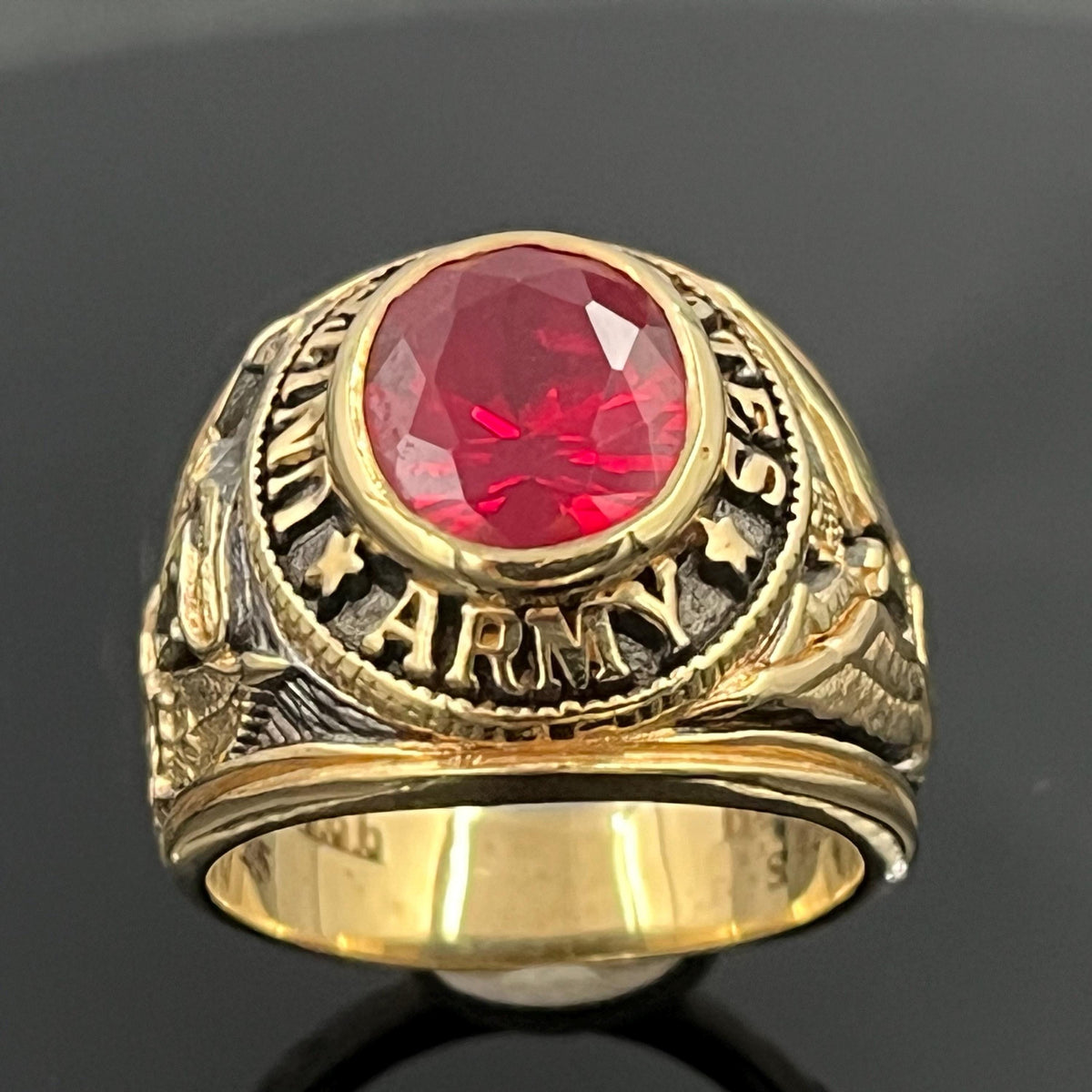 US Army Ring: Sterling Silver Vermeil with Red Ruby Stone — 4