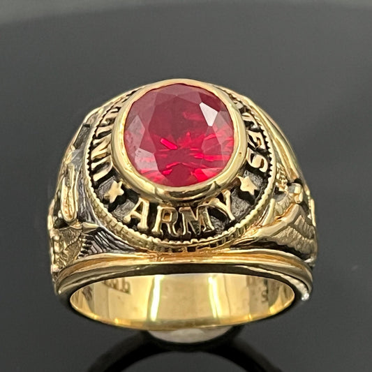 US Army Ring: Sterling Silver Vermeil with Red Ruby Stone — 4