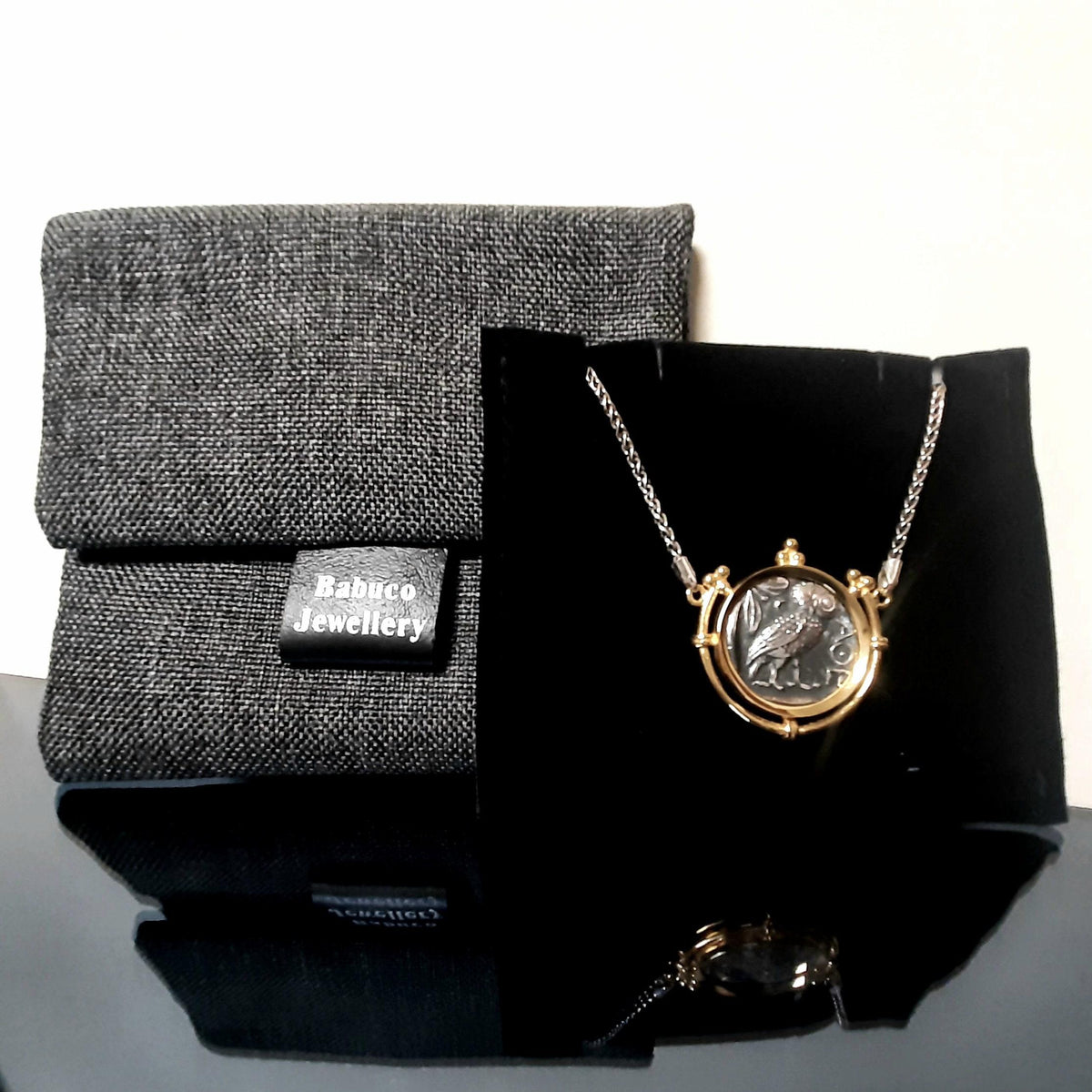 Athena Owl Coin Necklace - Sterling Silver, Gold-Plated Base