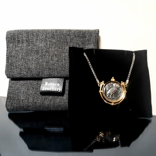 Athena Owl Coin Necklace - Sterling Silver, Gold-Plated Base