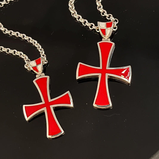 Handmade Sterling Silver Templar Cross Pendant: Red Enamel Jesuit Design — 6