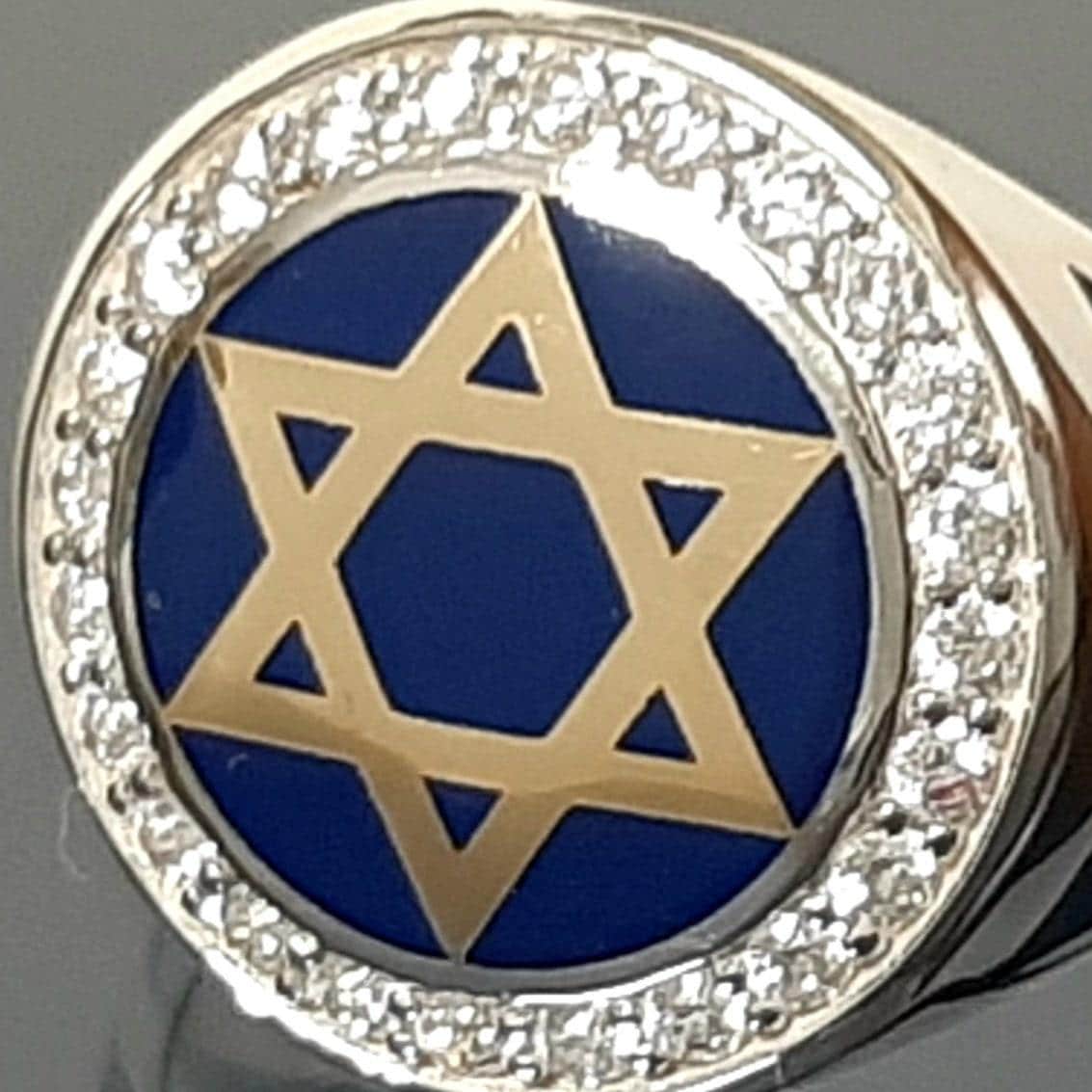 Star of David Ring: Solid Gold with Blue Enamel - Handmade Design — 6