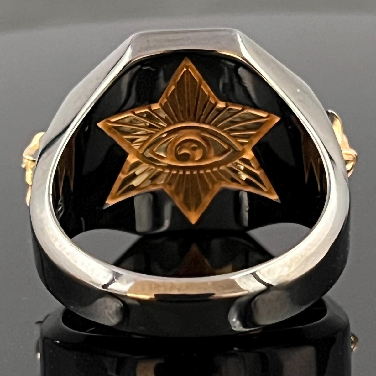 Masonic Sterling Silver Signet Ring: Freemason's Gold Cross, Garnet & Diamond — 4