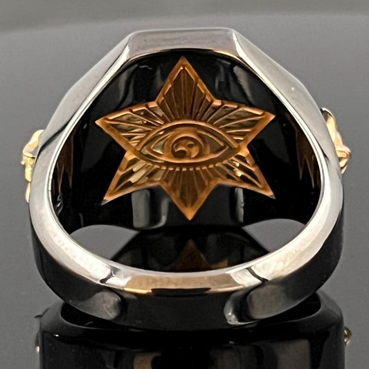 Masonic Sterling Silver Signet Ring: Freemason's Gold Cross, Garnet & Diamond — 4