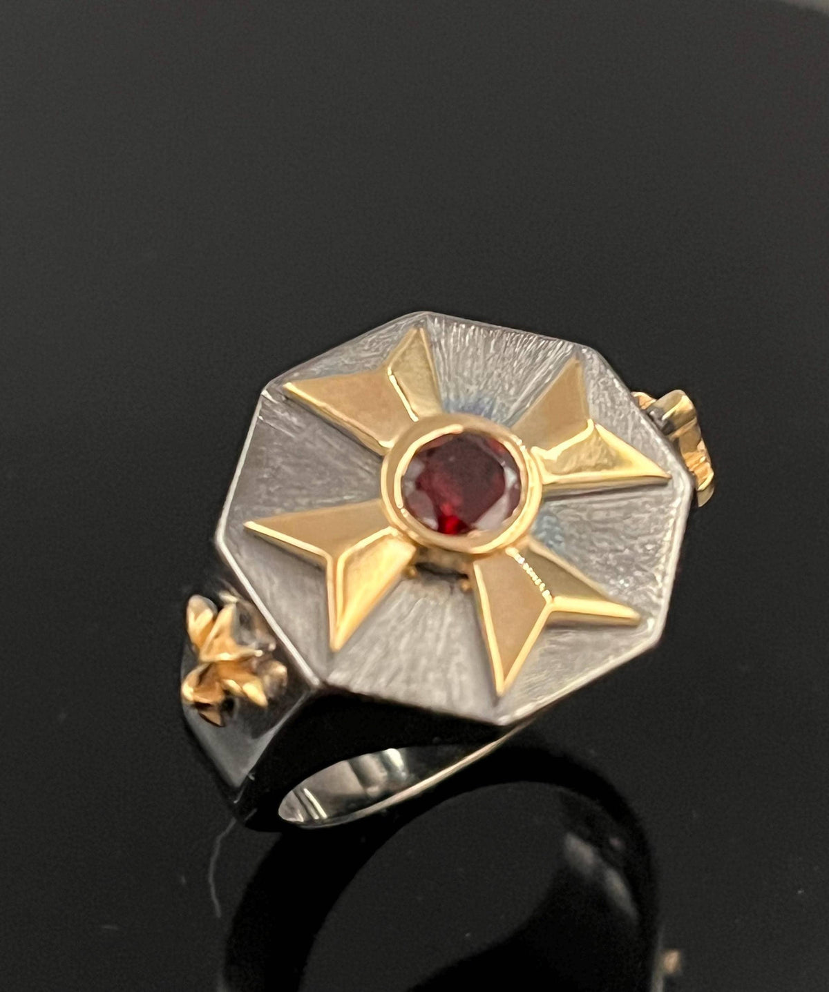 Masonic Sterling Silver Signet Ring: Freemason's Gold Cross, Garnet & Diamond — 5
