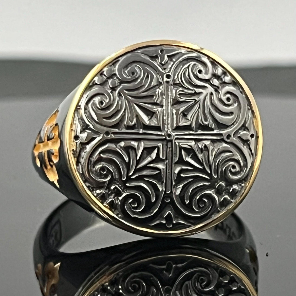 Byzantine Black Cross Ring: Handmade Oxidized Sterling Silver Chevalier