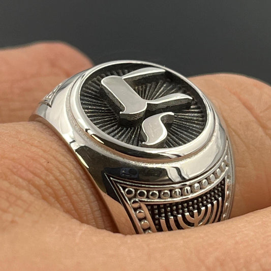 Sterling Silver Chai Signet Ring - Jewish  Shield, solid Chevalier — 4