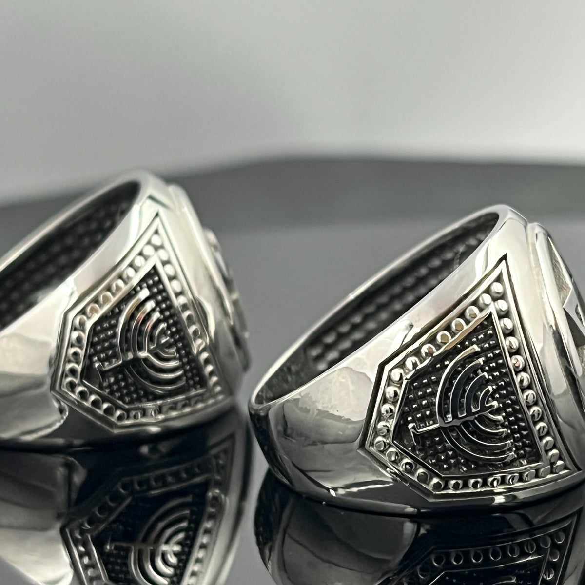 Sterling Silver Chai Signet Ring - Jewish  Shield, solid Chevalier — 5