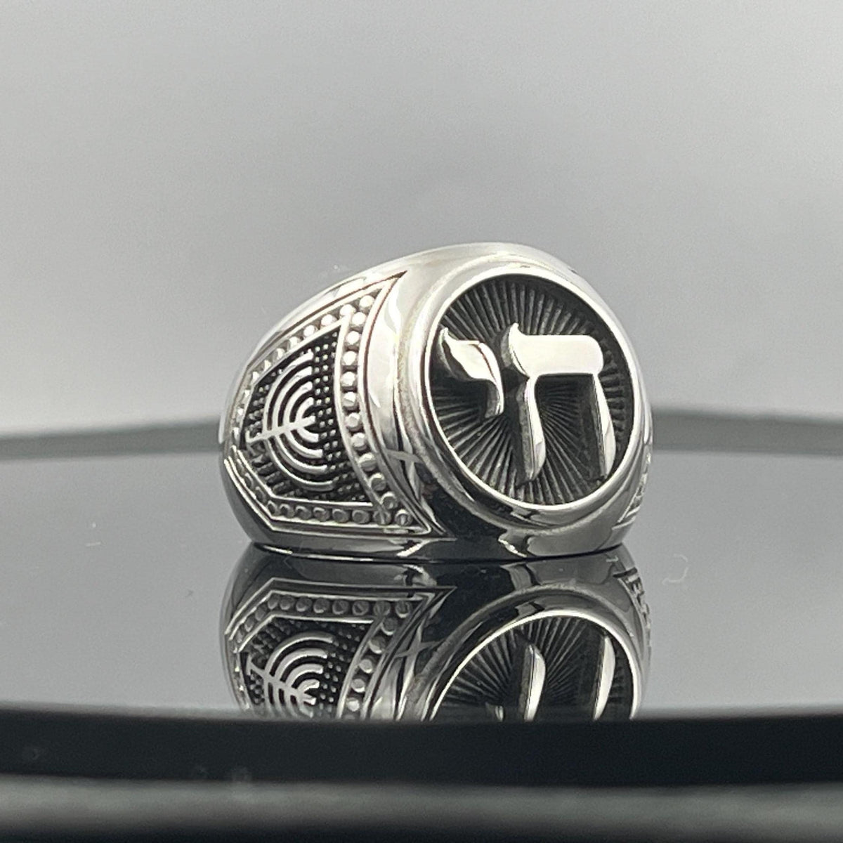 Sterling Silver Chai Signet Ring - Jewish  Shield, solid Chevalier — 7