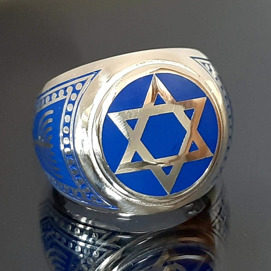 Jewish Star of David Ring - Oxidized Sterling Silver with Blue Details — 4