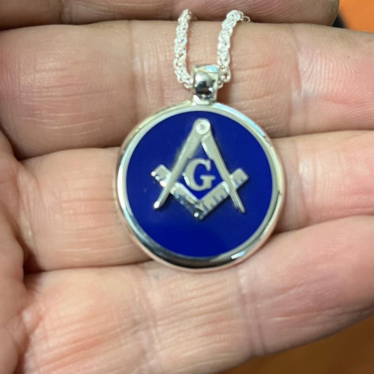 Scottish Rite Masonic Pendant - Blue Silver Compass Necklace — 4