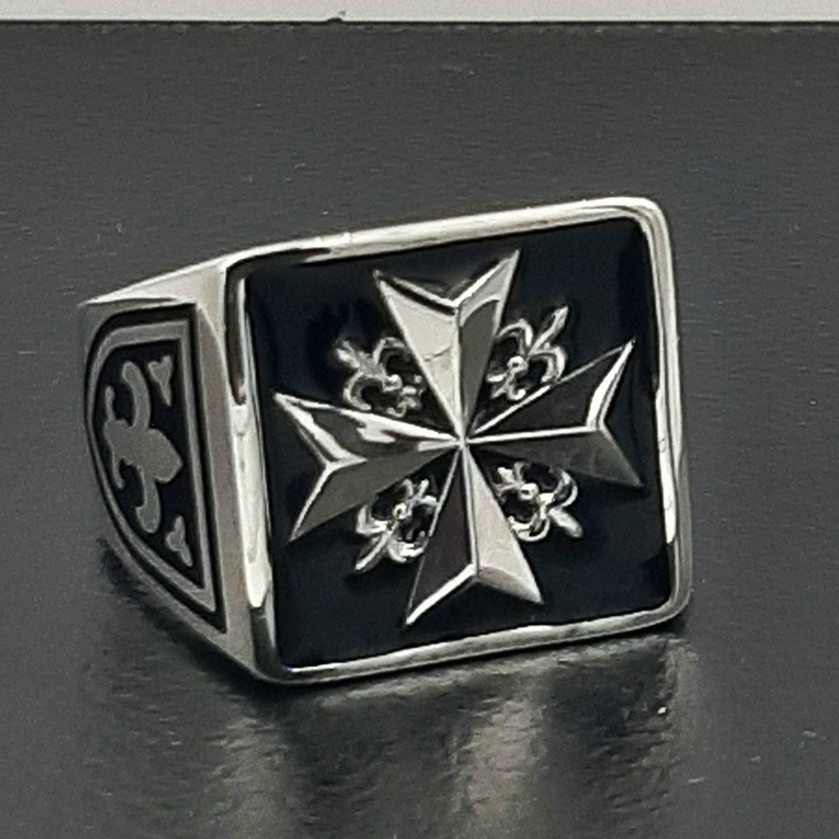 Sterling Silver Templar Ring: Masonic Knight Cross, Fleur de Lis — 2