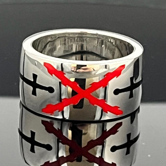 Crusader Sterling Silver Ring - Saint Andrew's Cross with Red Enamel — 5