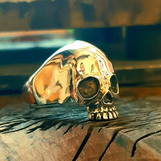 Sugar Skull Chevalier Ring - Sterling Silver Floral Design — 7