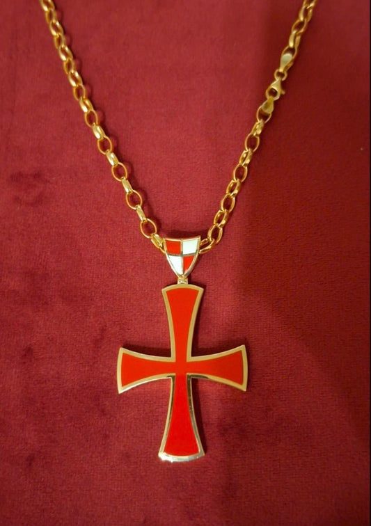 Templar Cross Pendant, Gold-Plated Silver, Red Enamel (50mm, Handmade) — 5