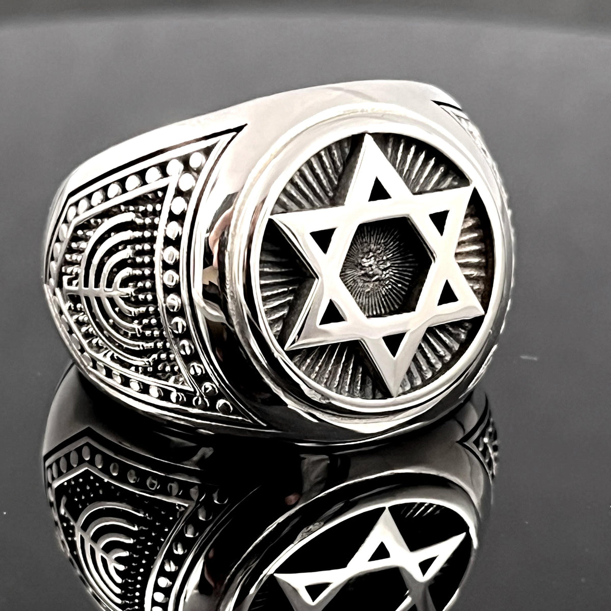 Sterling Silver Star of David Signet Ring - Jewish Solomon Shield, solid Chevalier