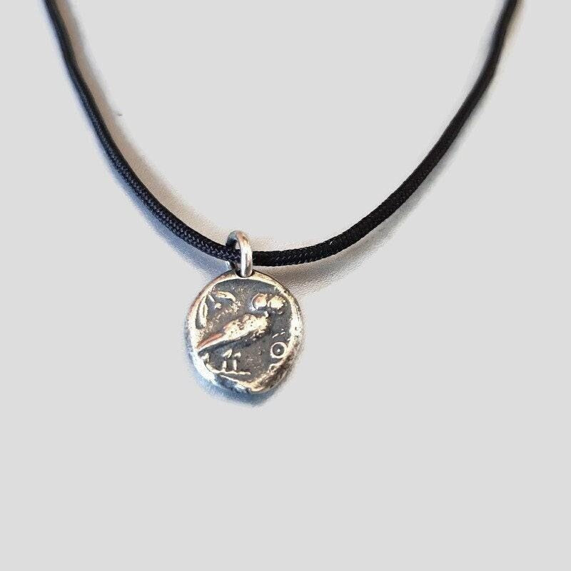 Athena Owl Coin Pendant: Sterling Silver Ancient Greek Jewelry, Mythology necklace.