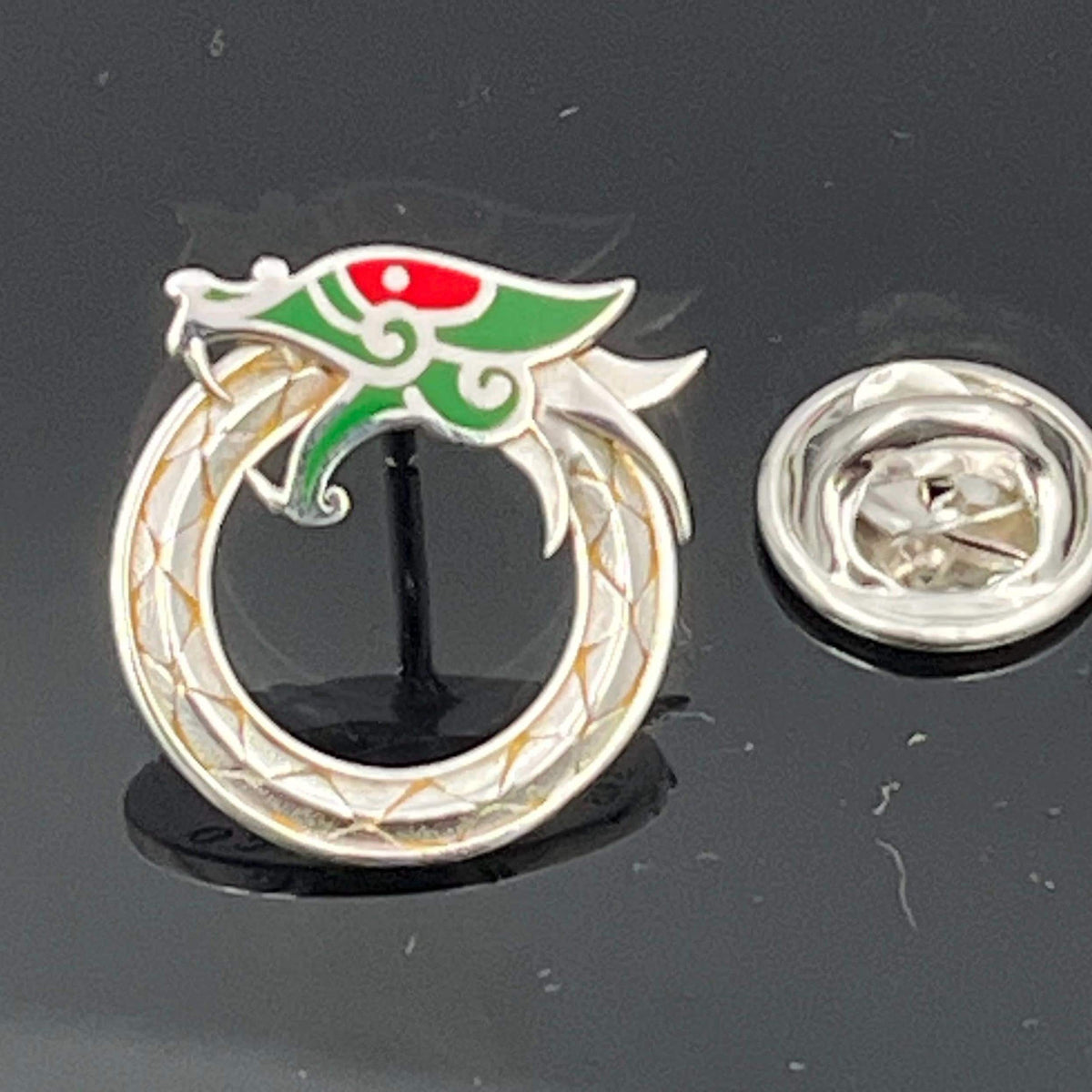 Ouroboros Dragon Lapel Pin - Sterling Silver with Colorful Enamel