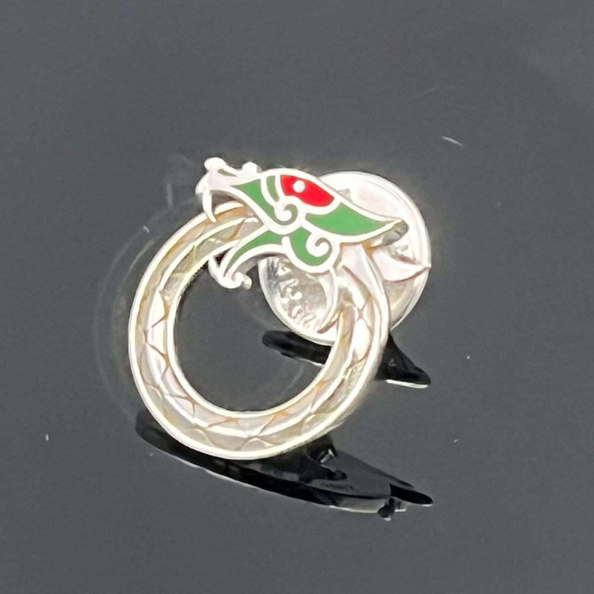 Ouroboros Dragon Lapel Pin - Sterling Silver with Colorful Enamel — 2