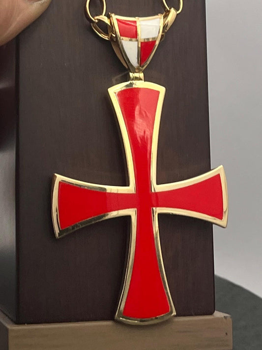 Templar Cross Pendant, Gold-Plated Silver, Red Enamel (50mm, Handmade) — 2