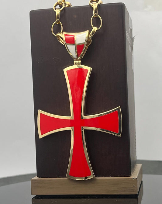 Templar Cross Pendant, Gold-Plated Silver, Red Enamel (50mm, Handmade) — 3
