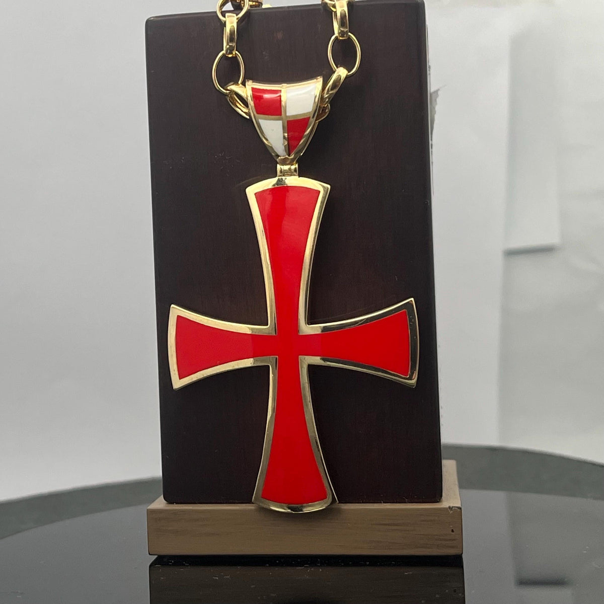 Templar Cross Pendant, Gold-Plated Silver, Red Enamel (50mm, Handmade) — 4
