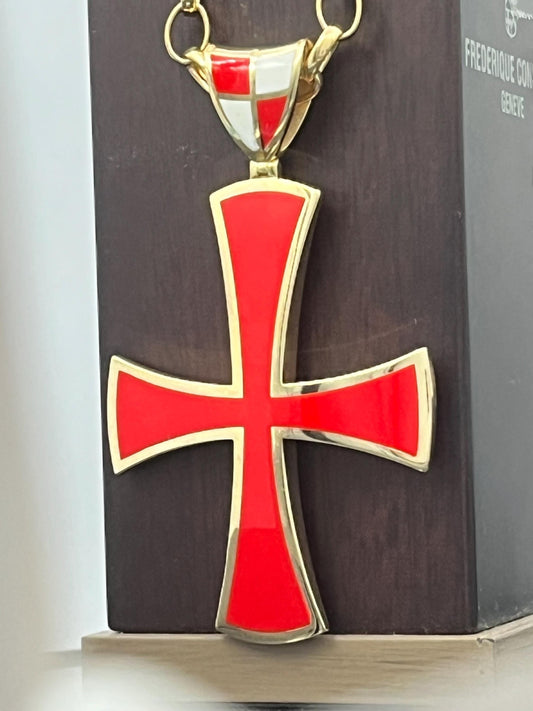 Templar Cross Pendant, Gold-Plated Silver, Red Enamel (50mm, Handmade) — 7