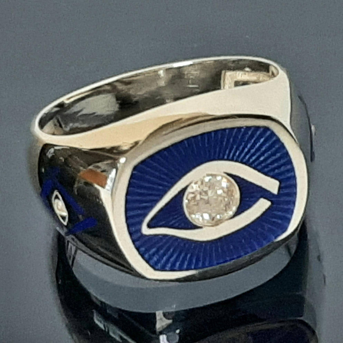Blue Masonic Eye Ring: Sterling Silver Scottish Rite with Zircon — 4