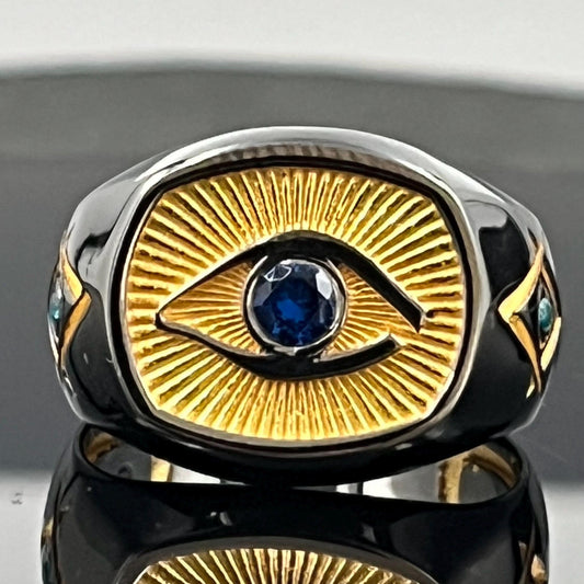 Blue Masonic Eye Ring: Sterling Silver Scottish Rite with Zircon — 7