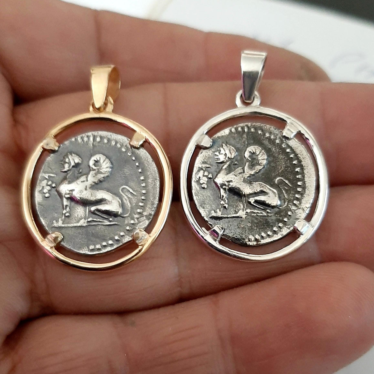 Sterling Silver Coin Necklace: Ancient Greek Chios Sphinx Pendant — 3