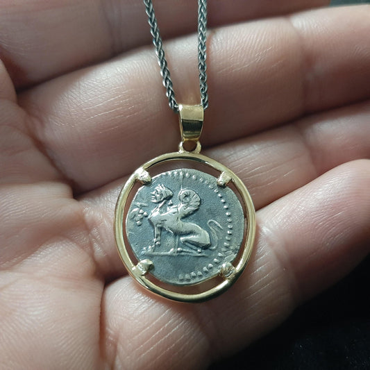 Sterling Silver Coin Necklace: Ancient Greek Chios Sphinx Pendant — 5