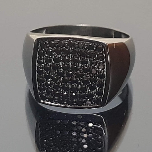 Black Diamond Chevalier Ring - Square, Gun-Blackened Style