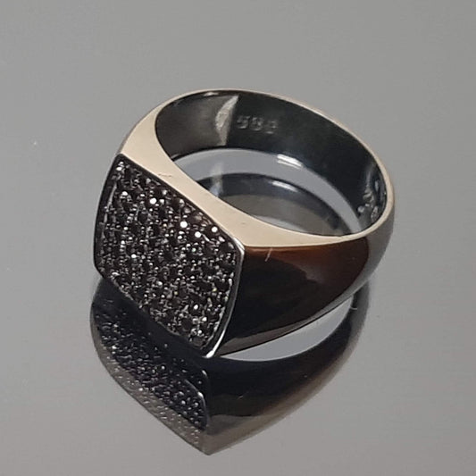 Black Diamond Chevalier Ring - Square, Gun-Blackened Style
