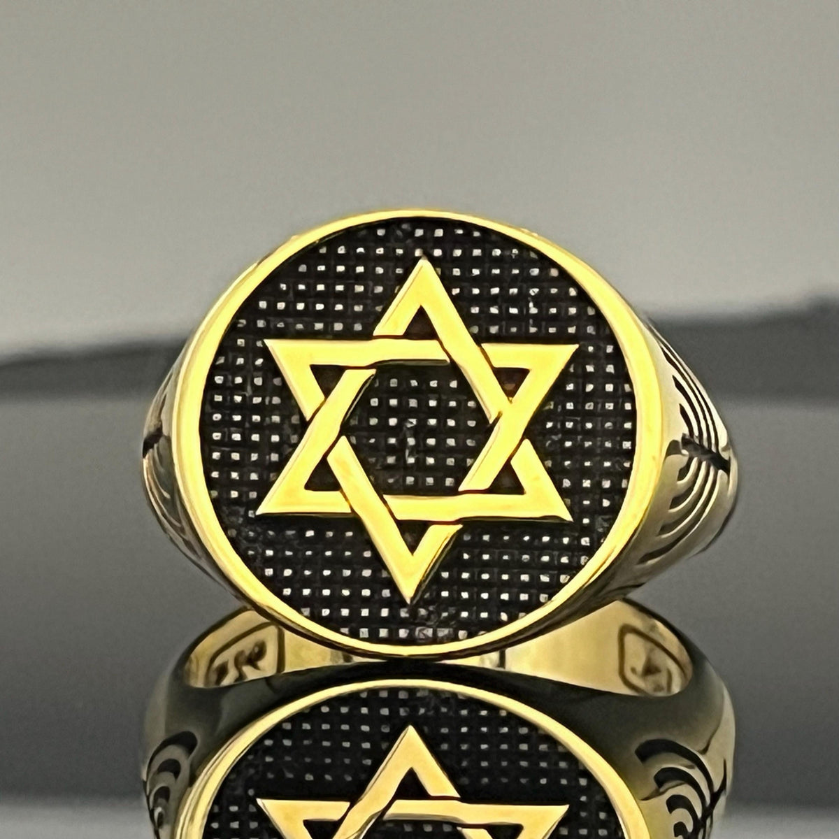 Handmade Sterling Silver Star of David Ring: K18 Gold-plated Jewish Shield Jewelry.