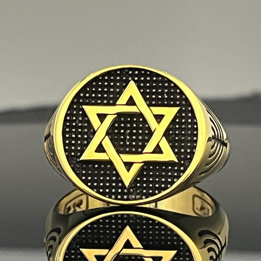 Handmade Sterling Silver Star of David Ring: K18 Gold-plated Jewish Shield Jewelry.