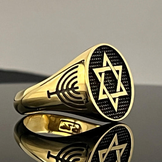Handmade Sterling Silver Star of David Ring: K18 Gold-plated Jewish Shield Jewelry. — 3