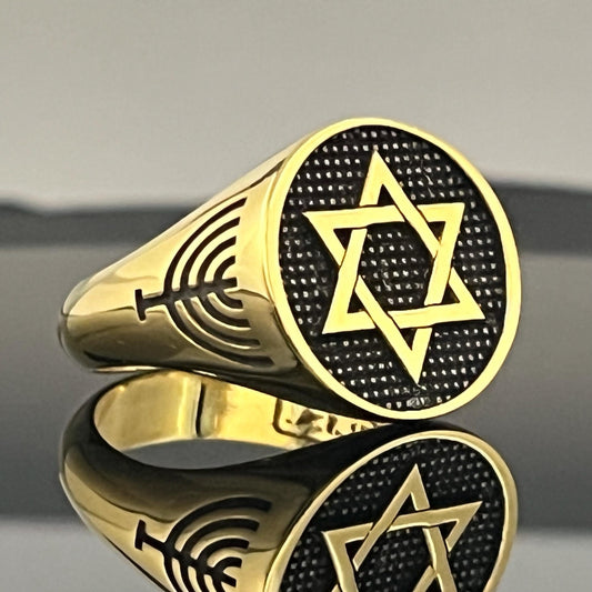 Handmade Sterling Silver Star of David Ring: K18 Gold-plated Jewish Shield Jewelry. — 6