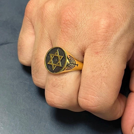 Handmade Sterling Silver Star of David Ring: K18 Gold-plated Jewish Shield Jewelry. — 7