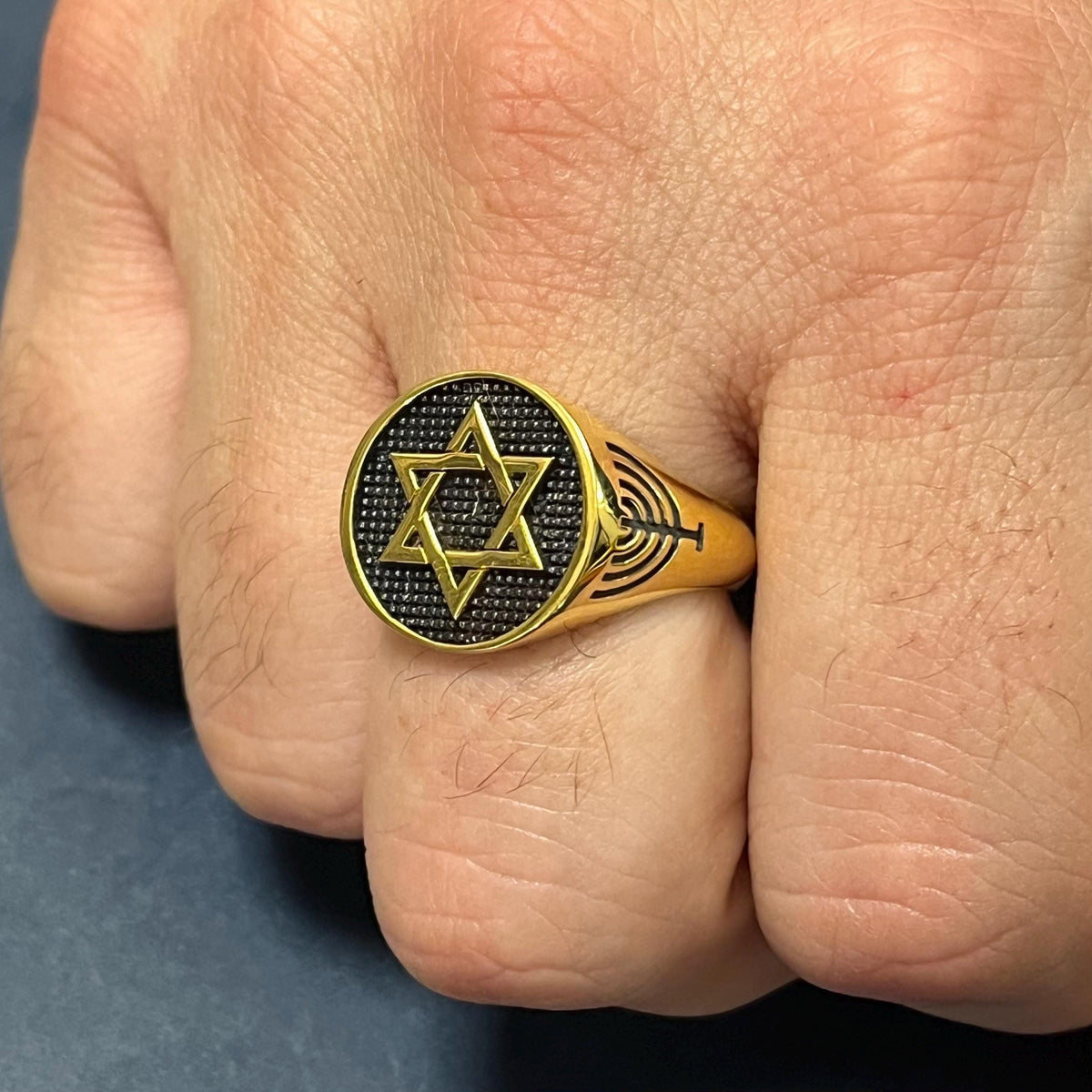 Handmade Sterling Silver Star of David Ring: K18 Gold-plated Jewish Shield Jewelry. — 9
