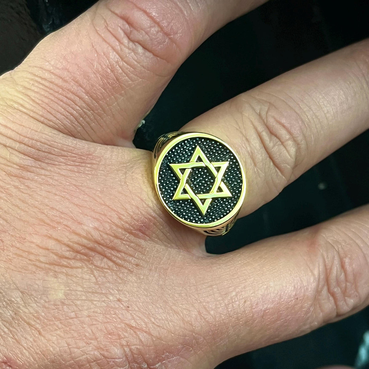 Handmade Sterling Silver Star of David Ring: K18 Gold-plated Jewish Shield Jewelry. — 10